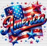 America Us Flag With Stars 4Th Of July Dtf Transfer