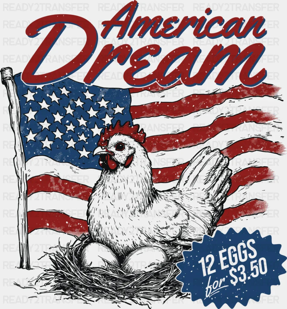 American Dream 12 Eggs For 3.50 - 4th Of July DTF Transfer Adult Unisex - S & M (10’’) / Dark Color Design (See Imaging)