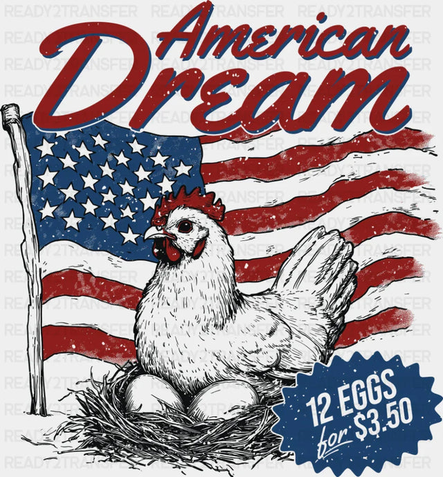 American Dream 12 Eggs For 3.50 - 4th Of July DTF Transfer Adult Unisex - S & M (10’’) / Dark Color Design (See Imaging)