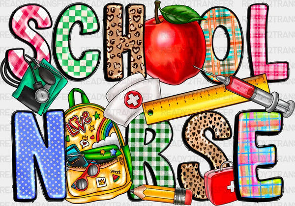 Apple And Ruler School Nurse Design - School Nurse DTF Transfers