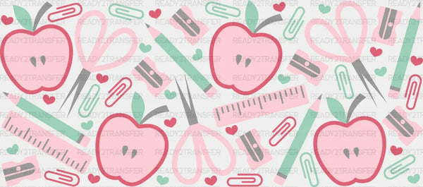 Apples And Scissors - Teacher Cup Wrap UV Sticker Permanent UV DTF Decal
