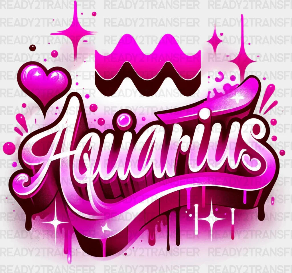 Aquarius Blue And Pink - Zodiacs & Horoscopes Dtf Transfer Adult Unisex S M (10’’) / Color