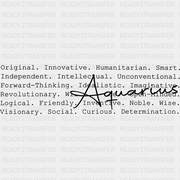 Aquarius Cursive B&W - Zodiacs & Horoscopes DTF Transfers