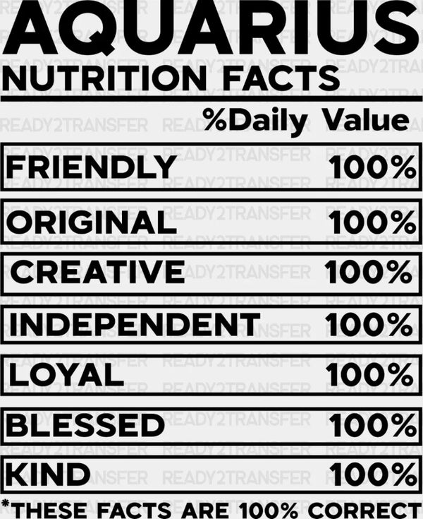 Aquarius Nutrition Facts - Zodiacs & Horoscopes DTF heat transfer
