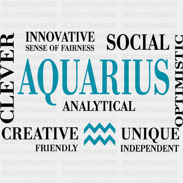 Aquarius Qualities, Teal, Horizontal - Zodiacs & Horoscopes DTF Transfers