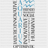 Aquarius Qualities Teal - Zodiacs & Horoscopes DTF Transfers - Adult Unisex - S & M (10’’) / Dark Color Design (See