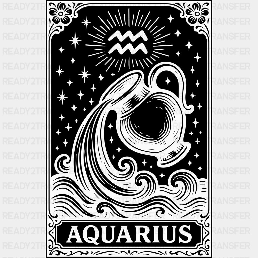 Aquarius Tarot Card - Zodiacs & Horoscopes DTF Transfers - Adult Unisex - S & M (10’’) / Dark Color Design (See Imaging)