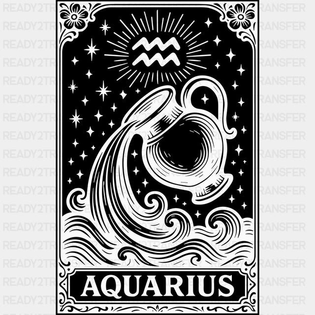 Aquarius Tarot Card - Zodiacs & Horoscopes DTF Transfers - Adult Unisex - S & M (10’’) / Dark Color Design (See Imaging)