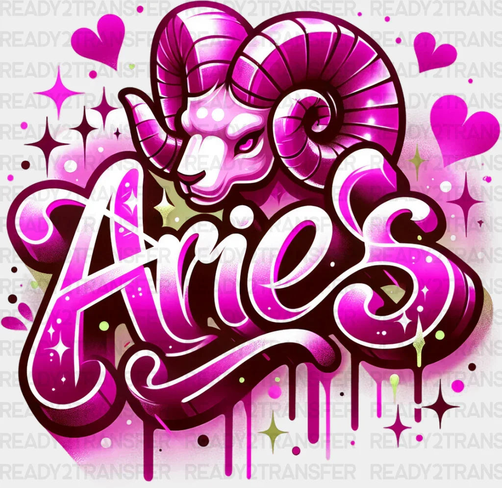 Aries Blue And Pink - Zodiacs & Horoscopes Dtf Transfer Adult Unisex S M (10’’) / Color Design