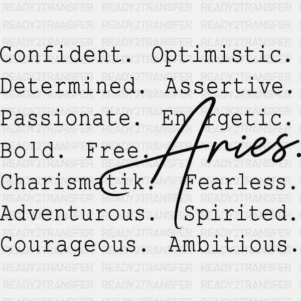 Aries Cursive B&W - Zodiacs & Horoscopes DTF Transfers