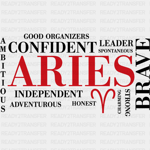 Aries Qualities, Red, Horizontal - Zodiacs & Horoscopes DTF Transfers