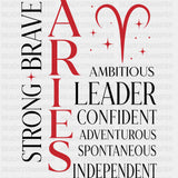 Aries Qualities Red - Zodiacs & Horoscopes DTF Transfers - Adult Unisex - S & M (10’’) / Dark Color Design (See Imaging)