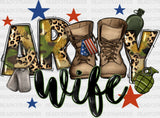 Army Wife Boots Design - Dtf Transfer Adult Unisex S & M (10’’) / Dark Color (See Imaging)