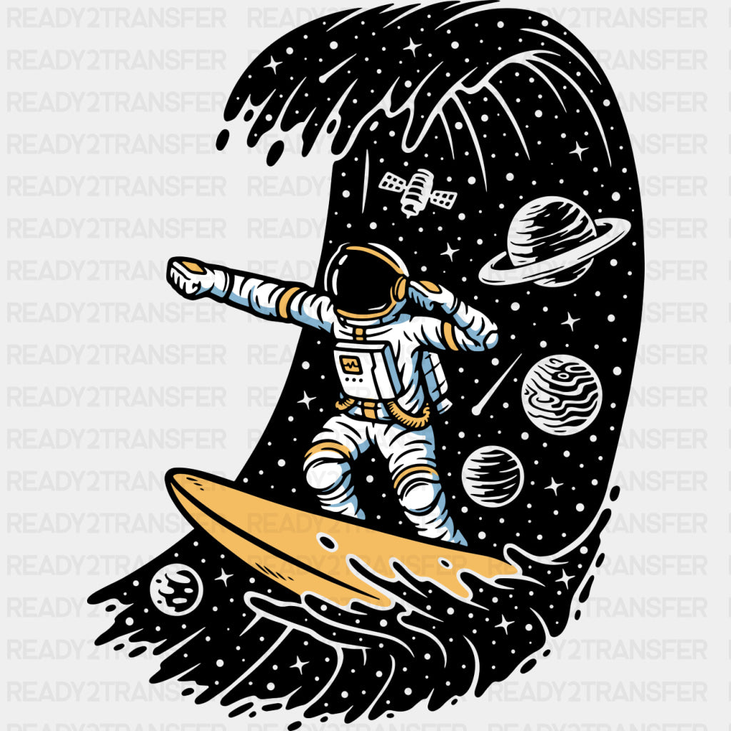 Astronaut Surfing - Surfing DTF Transfers ready2transfer Dark Color Design (See Imaging)