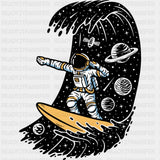 Astronaut Surfing - Surfing DTF Transfers ready2transfer Dark Color Design (See Imaging)