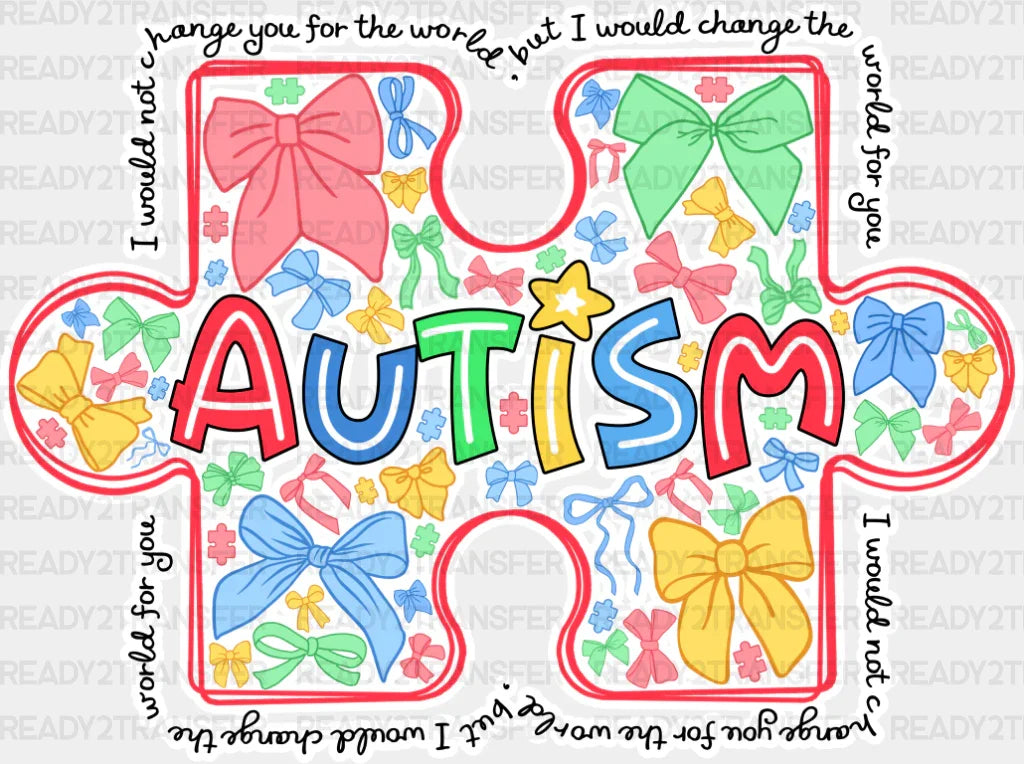 Autism Jigsaw Colorful Design - Awareness Dtf Transfer Adult Unisex S & M (10’’) / Light Color