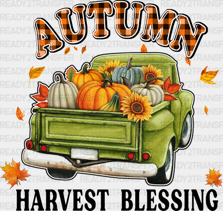 Autumn Harvest Blessing Green Truck - Fall Dtf Transfer Adult Unisex S & M (10’’) / Dark Color