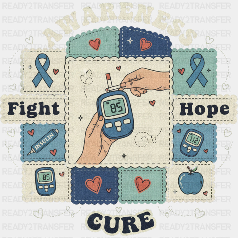 Awareness Fight Hope Cure - Diabetes DTF Transfers ready2transfer