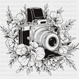 B&W Camera with Flowers - Photography DTF Transfers - Adult Unisex - S & M (10’’) / Dark Color Design (See Imaging)