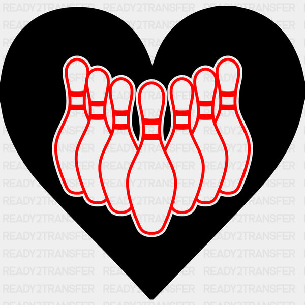 B&W Heart Bowling Pins - Bowling DTF Transfers