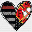 B&W Heart Fire Department - Fire Department DTF Transfers ready2transfer Dark Color Design (See Imaging)