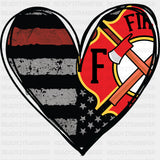 B&W Heart Fire Department - Fire Department DTF Transfers ready2transfer Dark Color Design (See Imaging)
