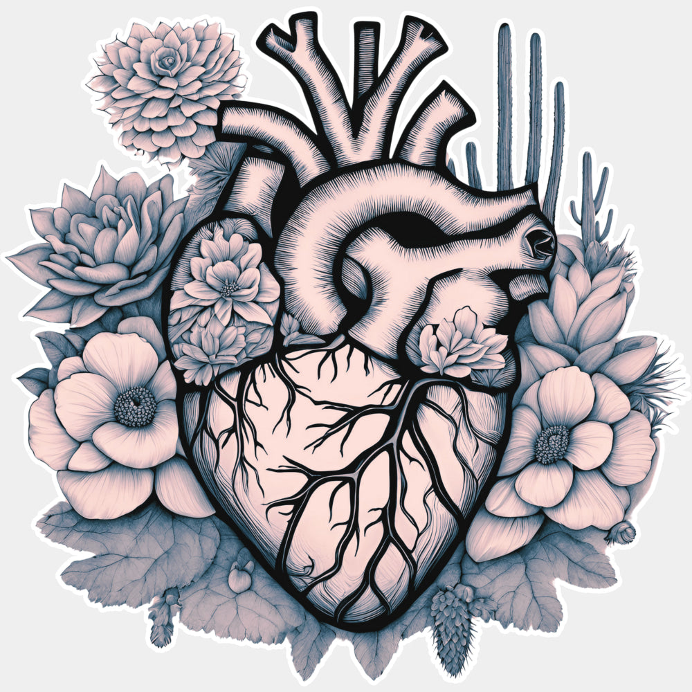 B&W Heart & Flowers - Cardiac Nurse DTF Transfers ready2transfer Light Color Design (See Imaging)