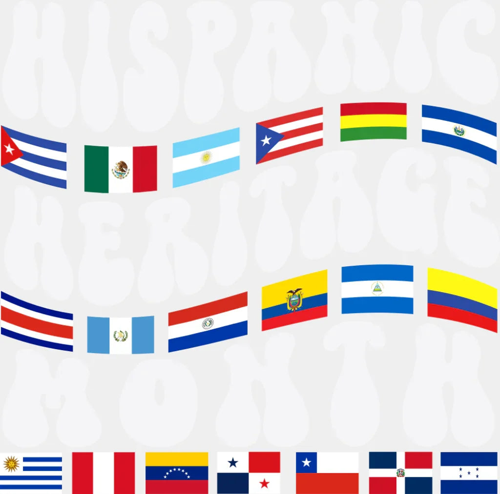 B&W Hispanic Heritage Month Flags - Hispanic Heritage Month DTF Transfer Adult Unisex - S & M (10’’) / Light Color