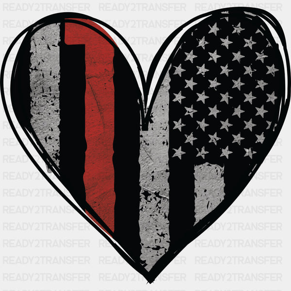 B&W USA Flag Heart - Fire Department DTF Transfers