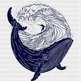 B&W Whale - Surfing DTF Transfers ready2transfer Dark Color Design (See Imaging)