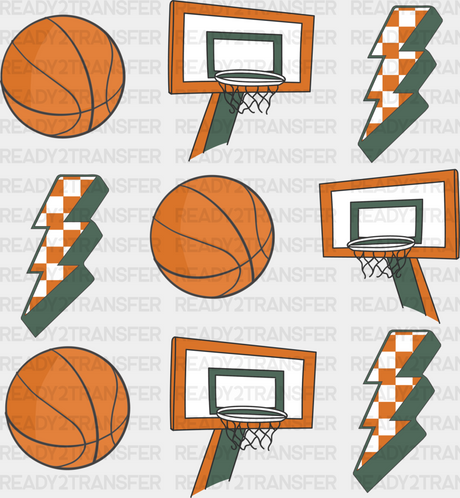 Ball Basket Lightning Doodles Design - Basketball Dtf Heat Transfer