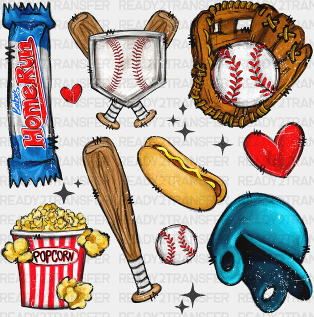 Baseball Hot Dog Popcorn - Dtf Transfer