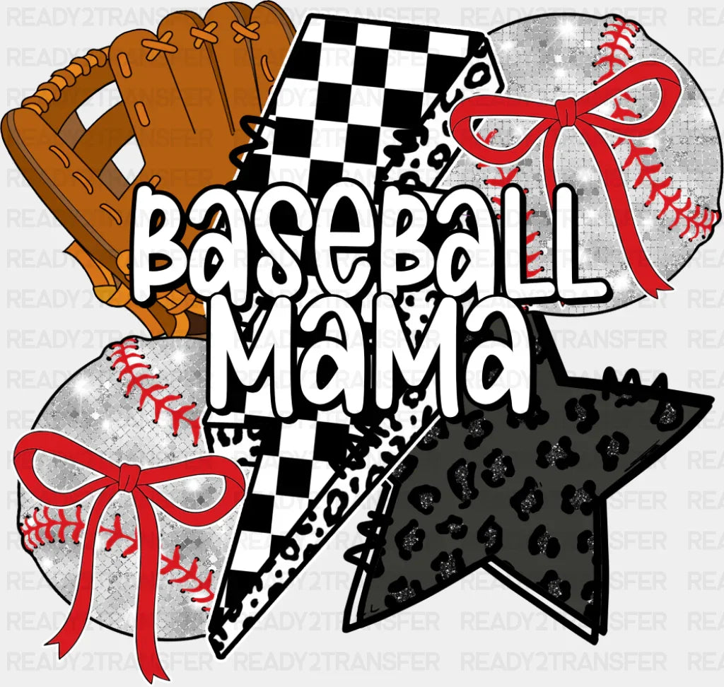 Baseball Mama Checkered Lightning Bolt - Baseball DTF Transfer ready2transfer