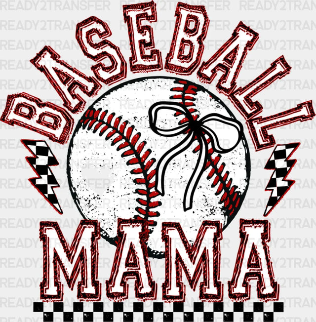 Baseball Mama Checkered Lightning Bolts - Dtf Transfer Adult Unisex S & M (10’’) / Dark Color