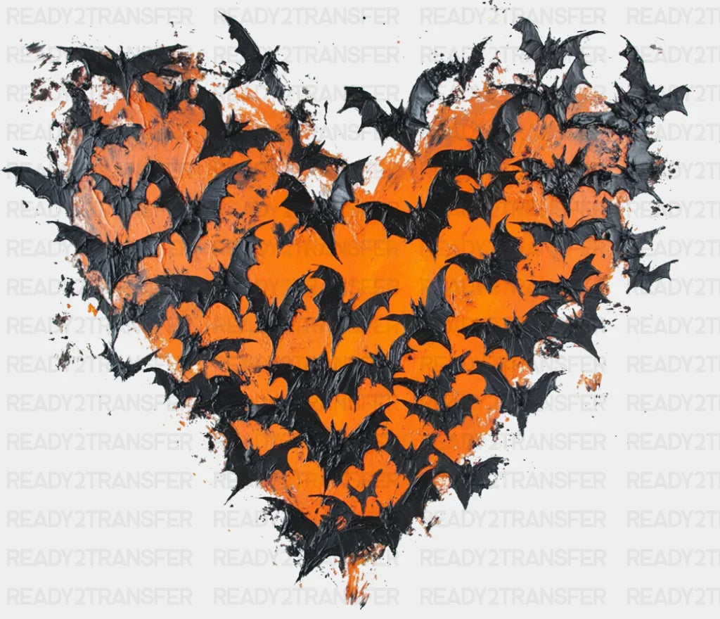Bats & Orange Heart - Halloween DTF Transfer
