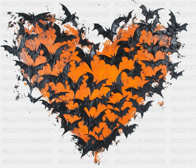 Bats & Orange Heart - Halloween DTF Transfer