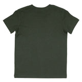 Back view of a plain heather forest green short sleeve t-shirt on white background