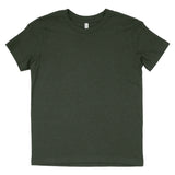 Heather forest green plain short sleeve crew neck t-shirt flat lay on white background