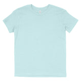 Heather ice blue short sleeve cotton T-shirt with crew neck, front view