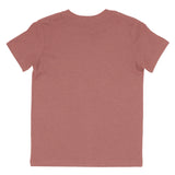 Back view of a heather mauve short sleeve t-shirt with crew neckline on white background