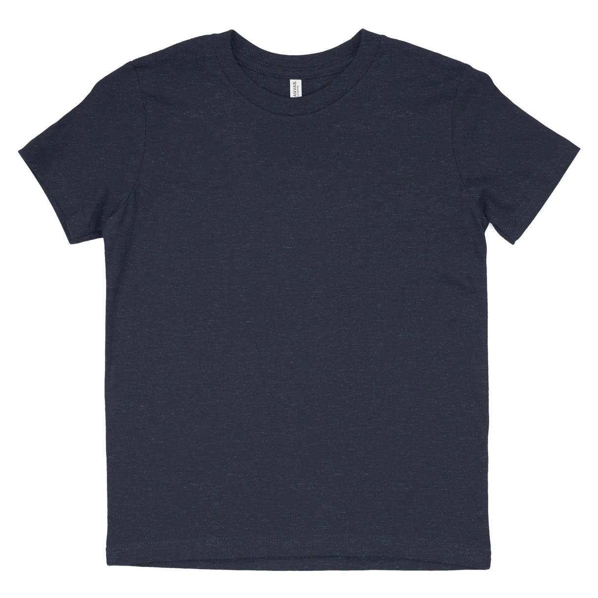 Heather navy short-sleeve crew neck t-shirt, plain cotton fabric, front view