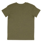 Heather olive short-sleeve cotton T-shirt back view with crew neck for casual wear