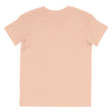 Back view of a plain heather peach short-sleeve cotton t-shirt for kids