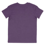 Back view of a plain purple heather short-sleeve t-shirt with crew neck
