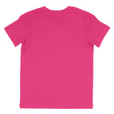 Back view of a solid berry pink short sleeve t-shirt on white background
