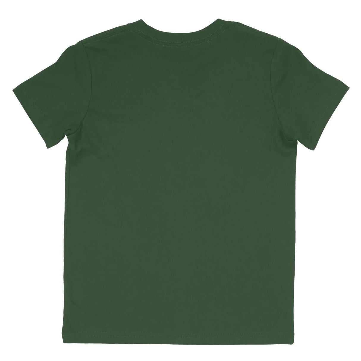 Back view of plain forest green short sleeve cotton t-shirt on white background