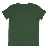 Back view of plain forest green short sleeve cotton t-shirt on white background
