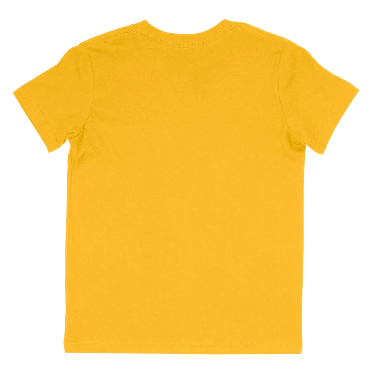 Back view of plain gold yellow short sleeve t-shirt on white background