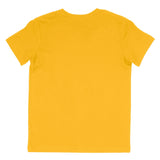 Back view of plain gold yellow short sleeve t-shirt on white background