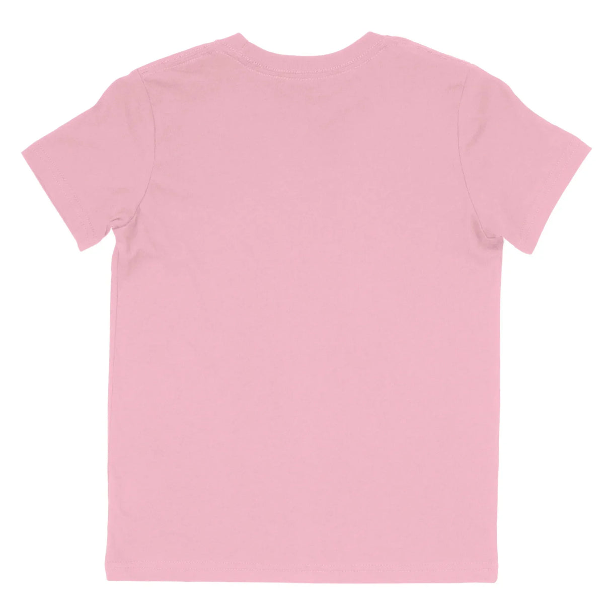 Back view of plain light pink short sleeve cotton t-shirt on white background